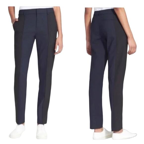 Vince Pants Wool Trousers Colorblock Contrast Skinny Ankle Navy Blue Black 6 - Picture 1 of 9